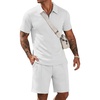 COOFANDY Men Short Sets 2 Piece Outfits Casual Quarter Zip Polo Shorts Sets Textured Summer Outfits Fashion Tracksuit Golf(White)
