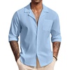 COOFANDY Mens Casual Button Down Shirt Summer Beach Shirts Long Sleeve Cuban Collared Tropical Textured Shirts