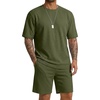 COOFANDY Men’s Cotton Waffle 2 Piece Outfits Casual Short Sleeve Shirts and Shorts Set Summer Jogging Tracksuit Lounge Sets(Military Green)