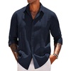 COOFANDY Men’s Shirt Long Sleeve Casual Shirt for Men Beach Wedding Outfit Navy Blue