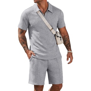 COOFANDY Men Short Sets 2 Piece Outfits Casual Quarter Zip Polo Shorts Sets Textured Summer Outfits Fashion Tracksuit Golf(Light Ash Gray)