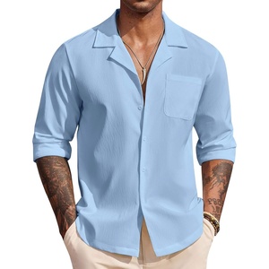 COOFANDY Mens Casual Button Down Shirt Summer Beach Shirts Long Sleeve Cuban Collared Tropical Textured Shirts