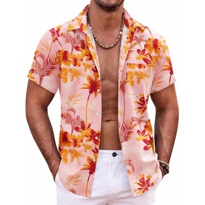 COOFANDY Mens Hawaiian Shirt Short Sleeve Button Down Shirts Tropical Summer Beach Shirts Casual Floral Aloha Shirts(Red & Orange Floral)