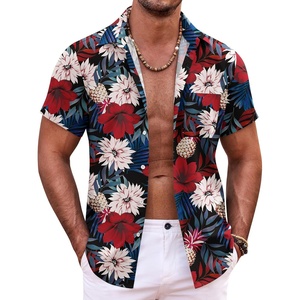 COOFANDY Mens Hawaiian Shirt Short Sleeve Button Down Shirts Tropical Summer Beach Shirts Casual Floral Aloha Shirts(Red & White Floral)
