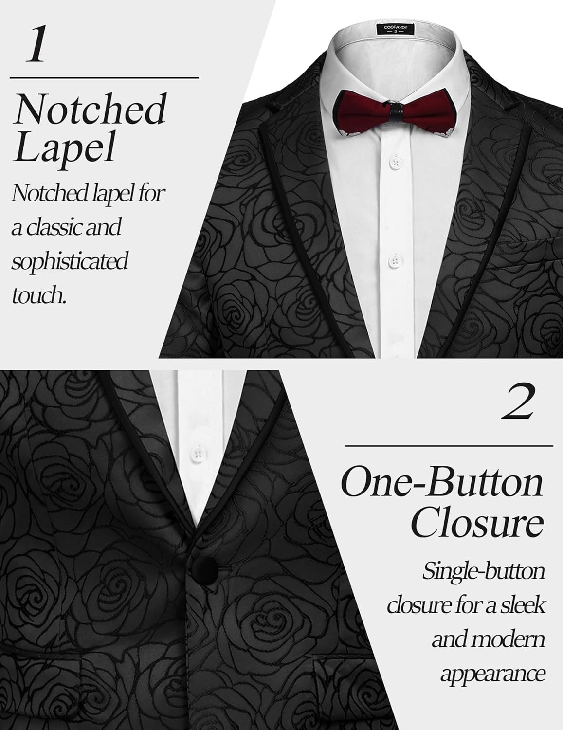 image:imageCOOFANDY Mens Floral Suit Jacket Embroidered Wedding Blazer Party Dinner TuxedoBlackpattern1