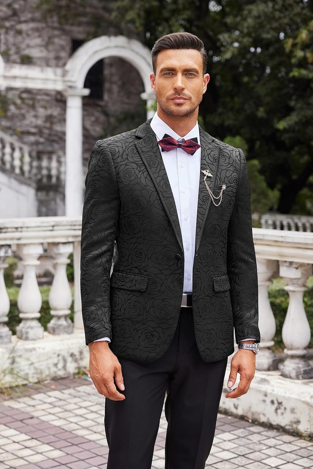 image:imageCOOFANDY Mens Floral Suit Jacket Embroidered Wedding Blazer Party Dinner TuxedoBlackpattern1