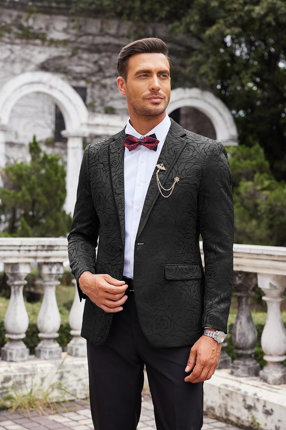 image:imageCOOFANDY Mens Floral Suit Jacket Embroidered Wedding Blazer Party Dinner TuxedoBlackpattern1