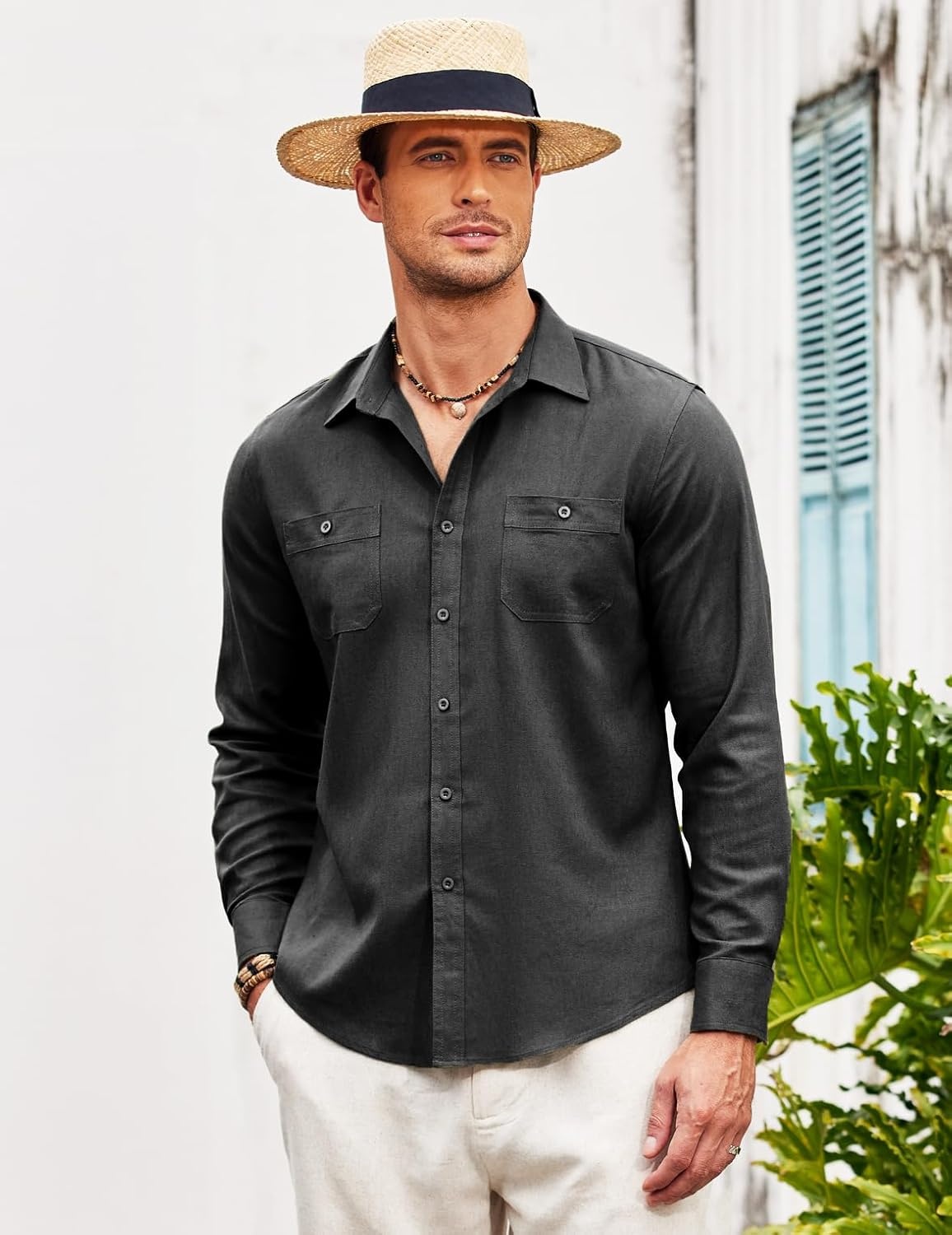 image:imageCOOFANDY Mens Oxford Shirt Double Pockets Long Sleeve Wedding Shirt Regular Fit