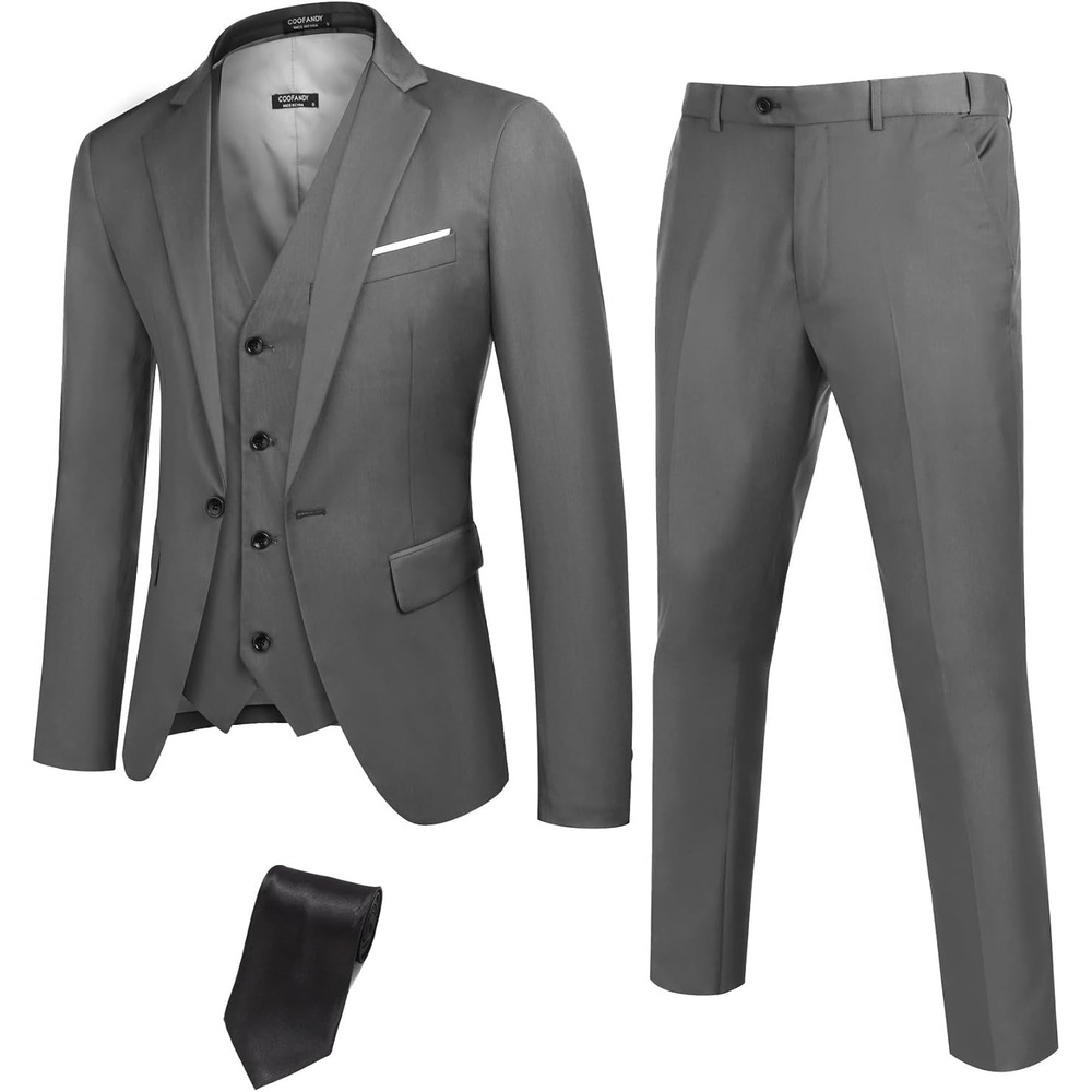 image:imageCOOFANDY Mens 3 Piece Suits One Button Blazer Jacket Slim Fit Vest Suit Pant with Tie