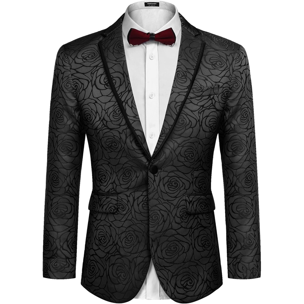 image:imageCOOFANDY Mens Floral Suit Jacket Embroidered Wedding Blazer Party Dinner TuxedoBlackpattern1