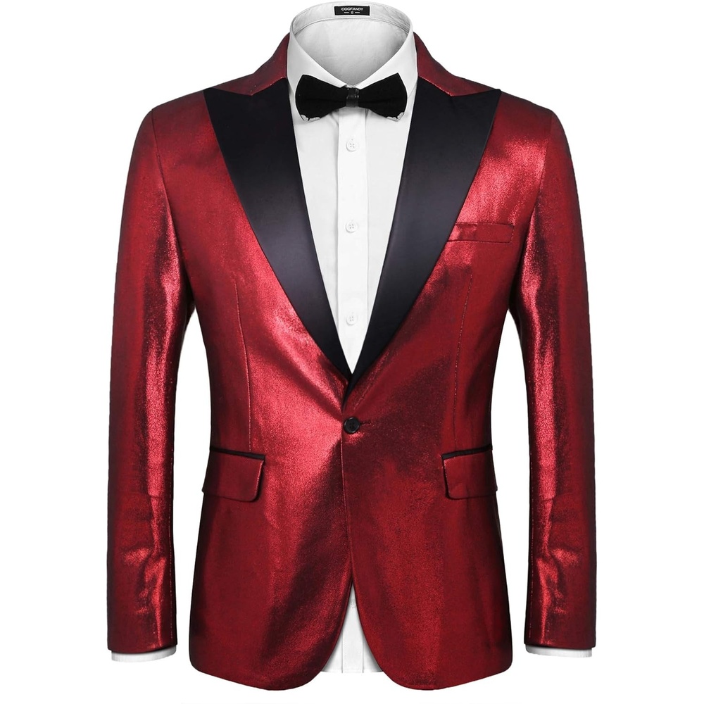 image:imageCOOFANDY Mens Stylish Classic Dress Suit Solid Red Lapel Blazer Tuxedo Coat Wine Red Large
