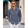 COOFANDY Mens Casual Button Down Shirt Untucked Long Sleeve Stretch Denim Dress Shirt(Dusty Blue)