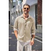 COOFANDY Mens Linen Shirts Long Sleeve Casual Button Down Shirts for Men Summer Beach Wedding Shirt, Khaki, X-Large