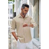 COOFANDY Mens Linen Shirts Long Sleeve Casual Button Down Shirts for Men Summer Beach Wedding Shirt, Khaki, X-Large