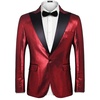 COOFANDY Mens Stylish Classic Dress Suit Solid Red Lapel Blazer Tuxedo Coat, Wine Red, Large