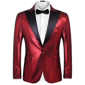 COOFANDY Mens Stylish Classic Dress Suit Solid Red Lapel Blazer Tuxedo Coat, Wine Red, Large