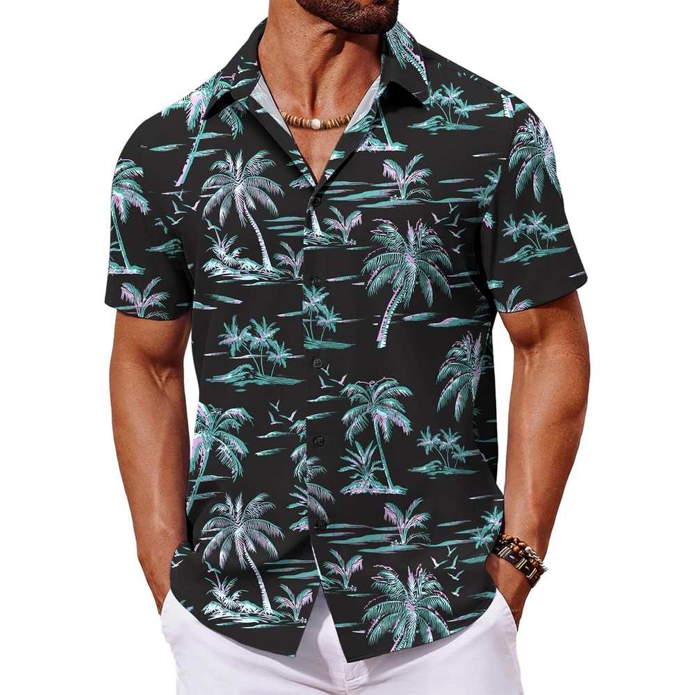 image:imageCOOFANDY Mens Hawaiian Shirt Short Sleeve Button Down Shirts Tropical Floral Summer Beach ShirtsBlack Coconut Tree