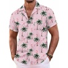COOFANDY Mens Hawaiian Shirt Short Sleeve Floral Button Down Shirts Tropical Summer Beach Shirts Camp Collar Shirt(Pink-flamingo)