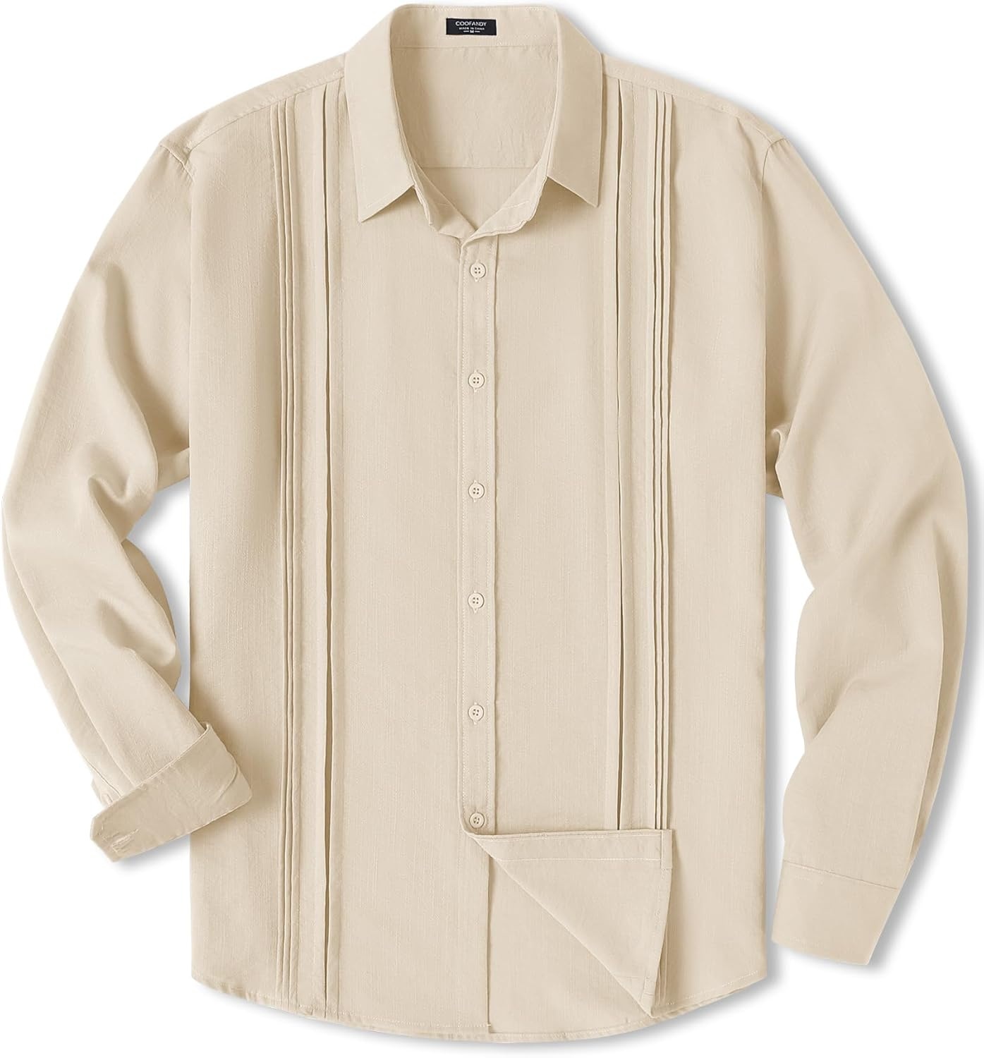 image:imageCOOFANDY Mens Beach Wedding Shirt Casual Long Sleeve Linen Shirts Lightweight Summer Button Up Shirts Beige