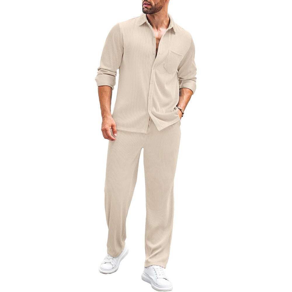 image:imageCOOFANDY Mens 2 Piece Outfits Casual Long Sleeve Button Down Shirt and Pants Sets Loungewear Streetwear Walking Suits