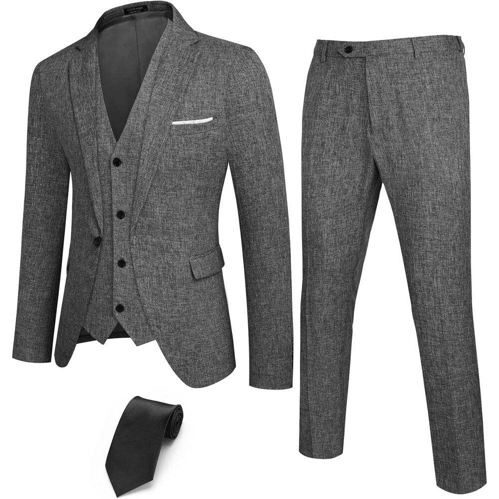 image:imageCOOFANDY Mens 3 Piece Slim Fit Suits One Button Blazer Vest Suit Pants with Tie