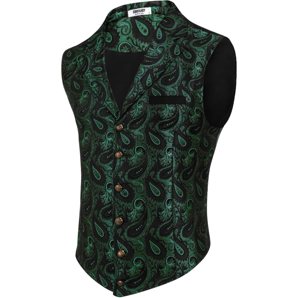 image:imageCOOFANDY Mens Suit Vest Paisley Floral Victorian Vests Gothic Steampunk Formal Waistcoat Tuxedo Vests with Notched LapelsGreen Paisley