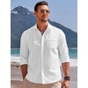 COOFANDY Men Linen Cuban Guayabera Shirts – Long Sleeve Dress & Beach Wedding Shirts