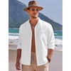COOFANDY Men Linen Cuban Guayabera Shirts – Long Sleeve Dress & Beach Wedding Shirts