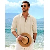 COOFANDY Men’s Beach Wedding Shirt Casual Long Sleeve Linen Shirts Lightweight Summer Button Up Shirts Beige