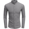 COOFANDY Men’s Long Sleeve Oxford Dress Shirts Button Down Shirt Casual Band Collar Shirts(Dark Grey)