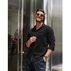 COOFANDY Mens Shirt Slim Fit Dress Solid Button Down Work Business with Pockets, 01-Black, Large, Long Sleeve