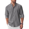 COOFANDY Men’s Long Sleeve Oxford Dress Shirts Button Down Shirt Casual Band Collar Shirts(Dark Grey)