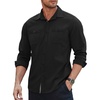 COOFANDY Mens Shirt Slim Fit Dress Solid Button Down Work Business with Pockets, 01-Black, Large, Long Sleeve