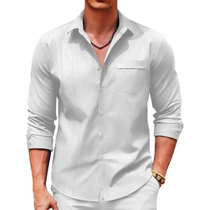 COOFANDY Men Linen Cuban Guayabera Shirts – Long Sleeve Dress & Beach Wedding Shirts