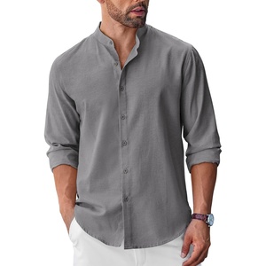 COOFANDY Men’s Long Sleeve Oxford Dress Shirts Button Down Shirt Casual Band Collar Shirts(Dark Grey)