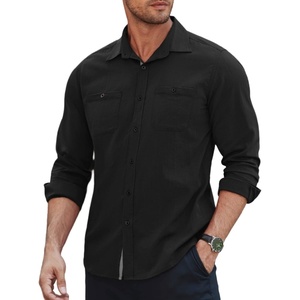 COOFANDY Mens Shirt Slim Fit Dress Solid Button Down Work Business with Pockets, 01-Black, Large, Long Sleeve