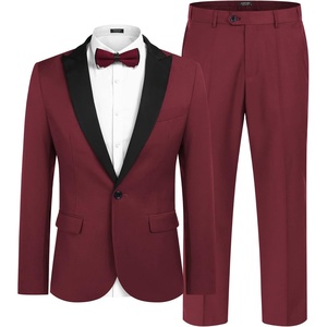 COOFANDY Men’s Wedding Suits 2 Piece Tuxedo Jacket One Button Peak Lapel Suit Jacket Dress Pants for Dinner,Prom,Party Wine Red