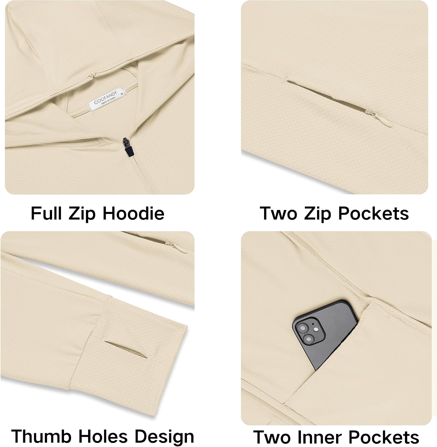 image:imageCOOFANDY FullZip Mens Lightweight Hoodie UPF 50 Breathable Sun Protection Jacket with Pockets for Golf Fishing HikingLight Coffee