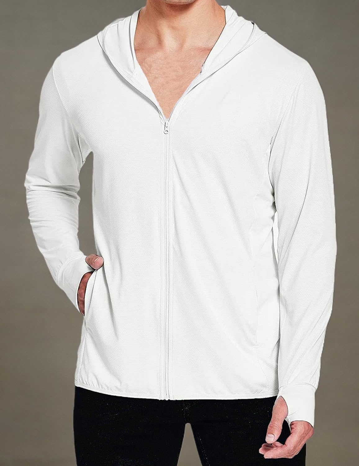 image:imageCOOFANDY FullZip Mens Lightweight Hoodie UPF 50 Breathable Sun Protection Jacket with Pockets for Golf Fishing HikingWhite
