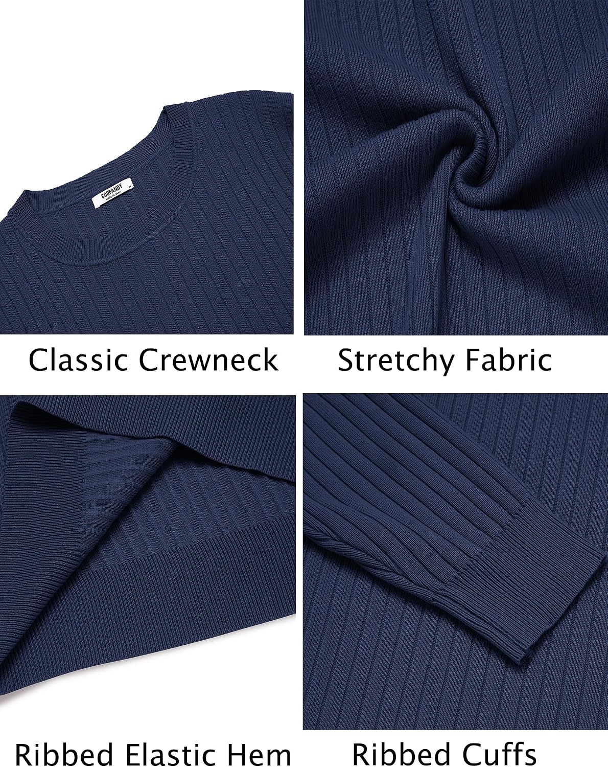 image:imageCOOFANDY Men Crew Neck Knit Sweaters Lightweight Knitted Sweaters Long Sleeve Pullover Sweater Casual Dress SweaterDark Blue