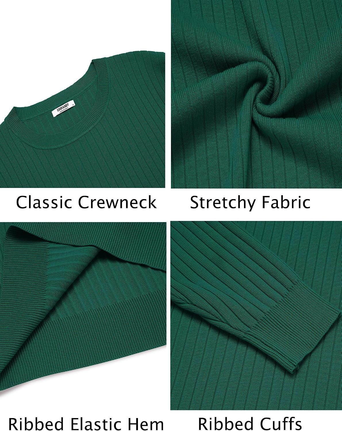 image:imageCOOFANDY Men Crew Neck Knit Sweaters Lightweight Knitted Sweaters Long Sleeve Pullover Sweater Casual Dress SweaterDark Green