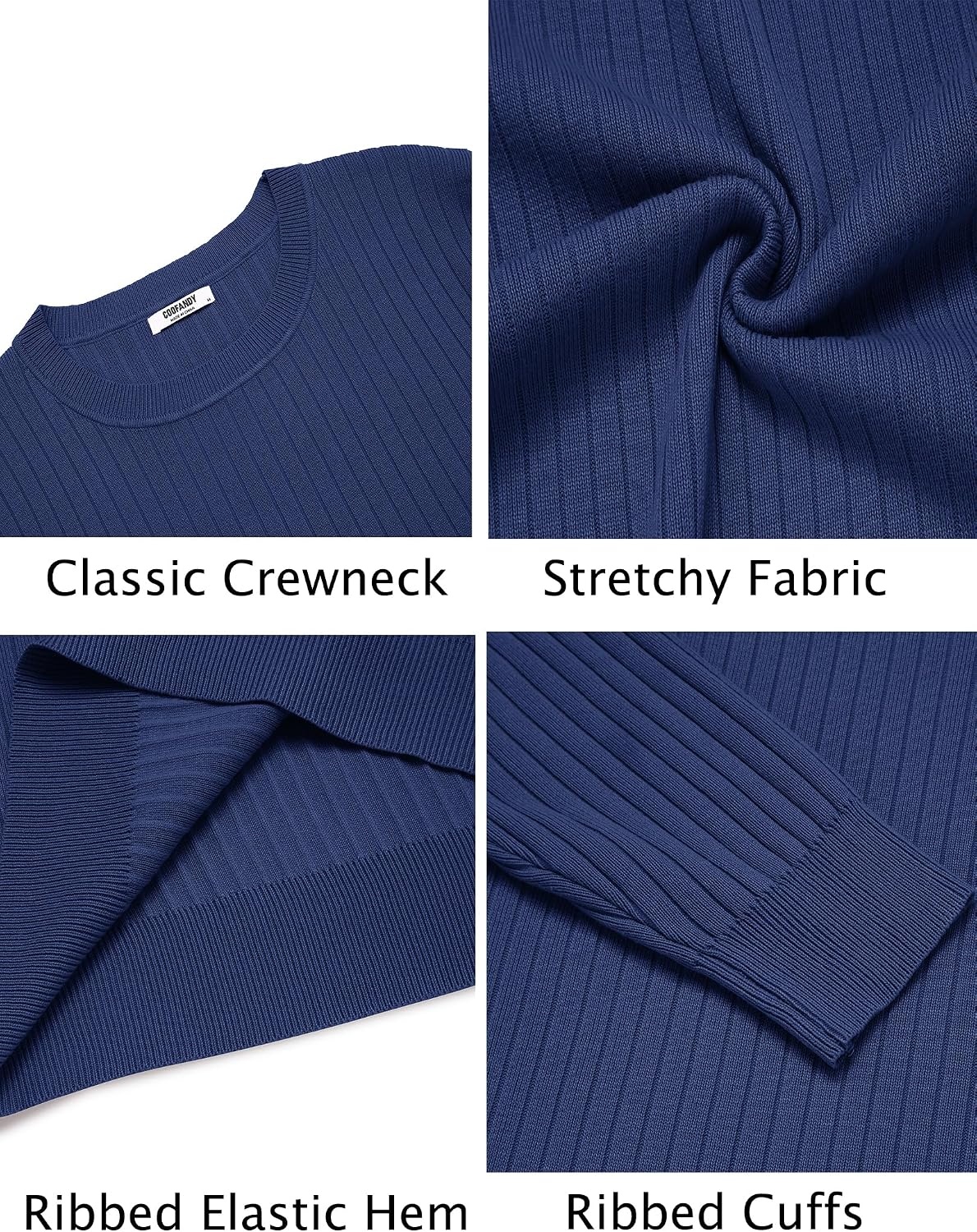 image:imageCOOFANDY Men Crew Neck Knit Sweaters Lightweight Knitted Sweaters Long Sleeve Pullover Sweater Casual Dress SweaterNavy Blue