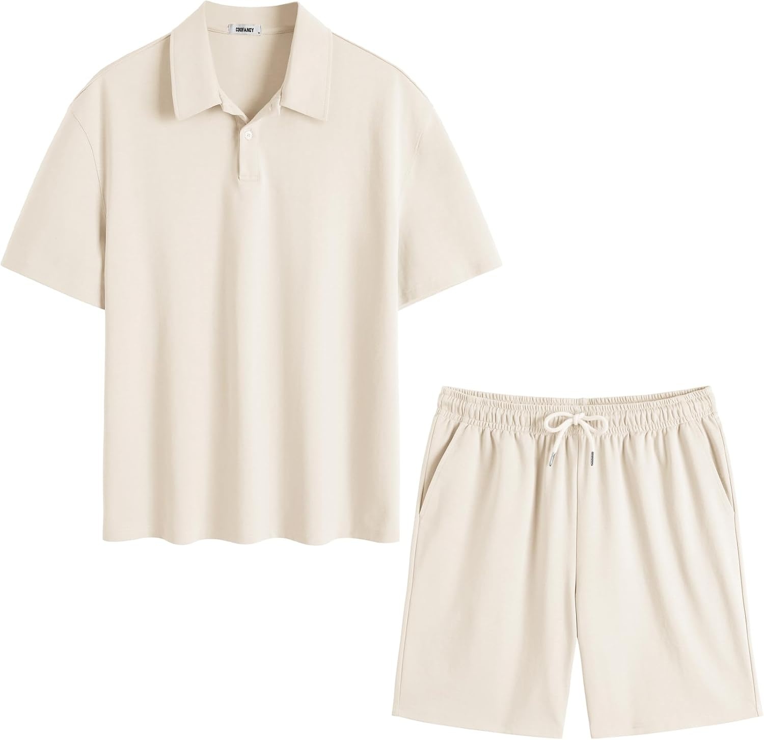 image:imageCOOFANDY Mens 2 Piece Outfits Casual Cotton Short Sleeve Polo Shirts and Shorts Sets Loose Fit Summer Athletic Track SuitsBeige