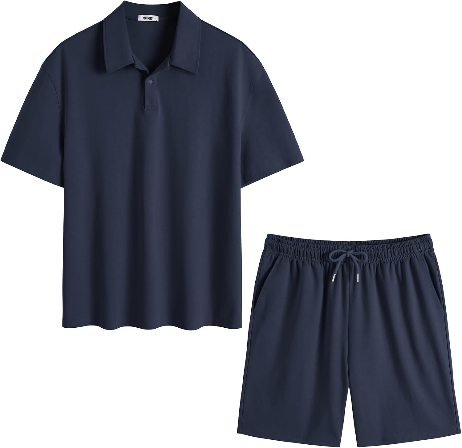 image:imageCOOFANDY Mens 2 Piece Outfits Casual Cotton Short Sleeve Polo Shirts and Shorts Sets Loose Fit Summer Athletic Track SuitsDark Blue