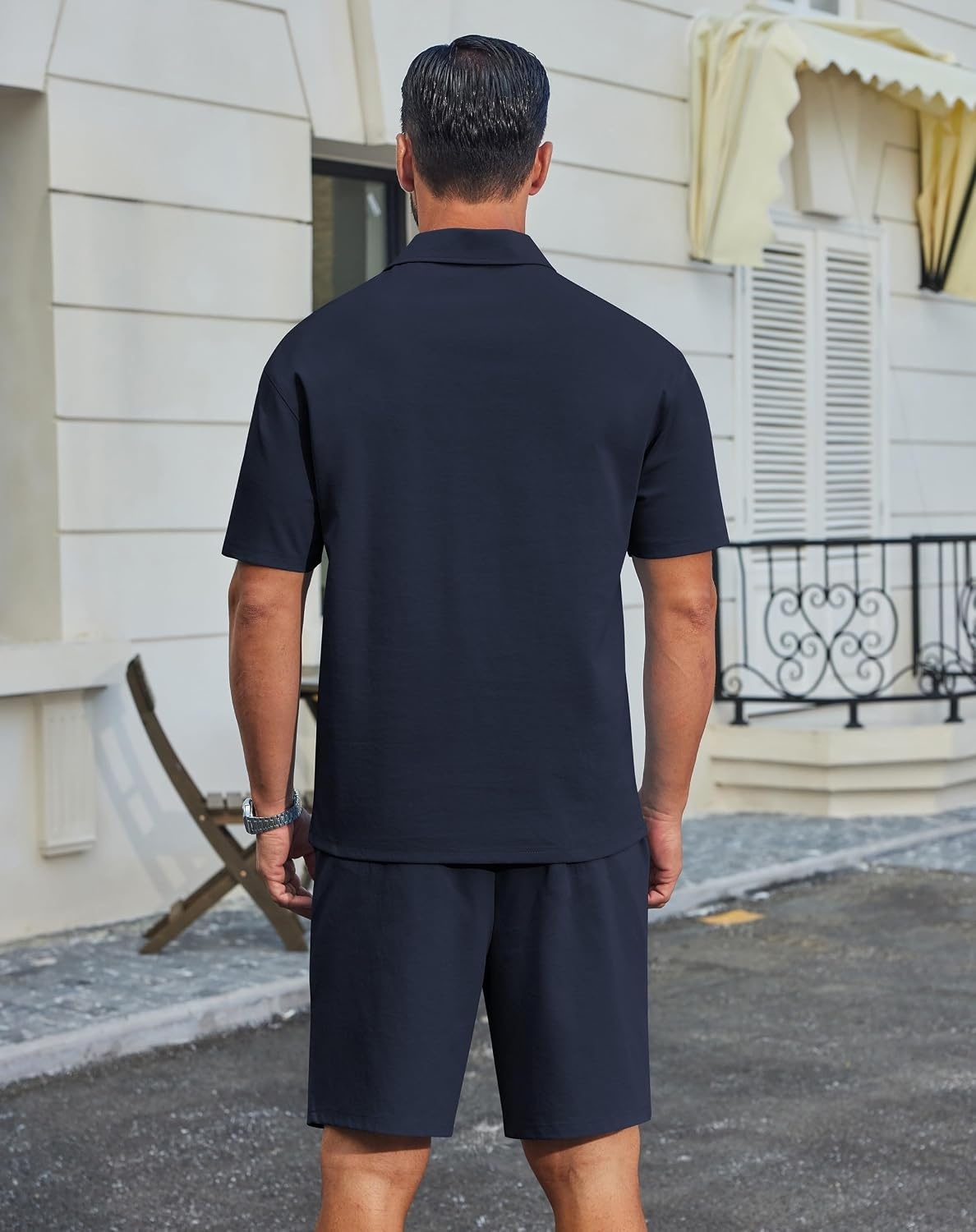image:imageCOOFANDY Mens 2 Piece Outfits Casual Cotton Short Sleeve Polo Shirts and Shorts Sets Loose Fit Summer Athletic Track SuitsDark Blue