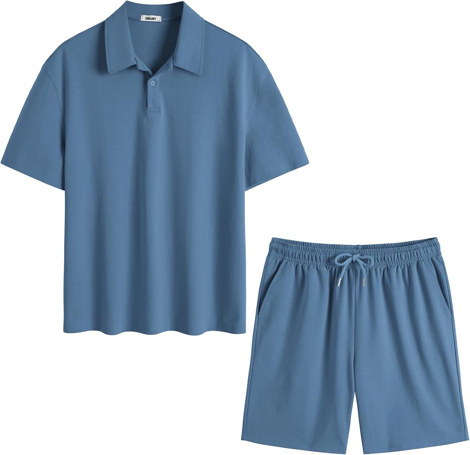 image:imageCOOFANDY Mens 2 Piece Outfits Casual Cotton Short Sleeve Polo Shirts and Shorts Sets Loose Fit Summer Athletic Track SuitsGrey Blue