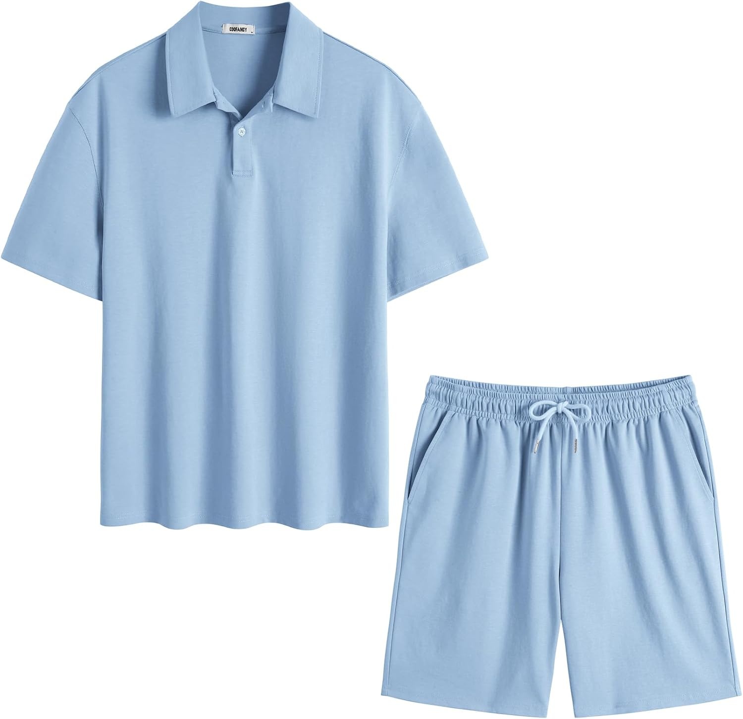 image:imageCOOFANDY Mens 2 Piece Outfits Casual Cotton Short Sleeve Polo Shirts and Shorts Sets Loose Fit Summer Athletic Track SuitsLight Blue