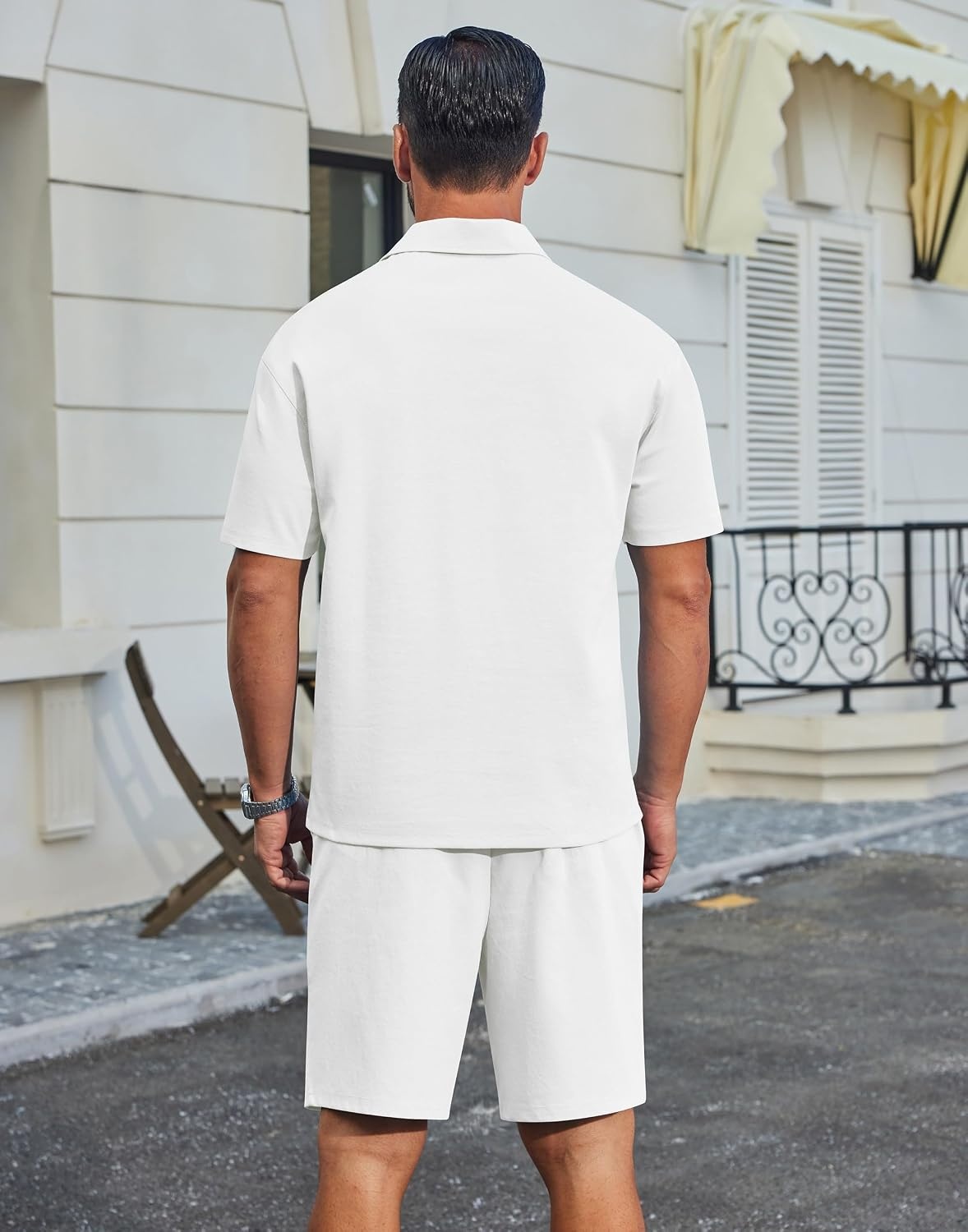 image:imageCOOFANDY Mens 2 Piece Outfits Casual Cotton Short Sleeve Polo Shirts and Shorts Sets Loose Fit Summer Athletic Track SuitsWhite