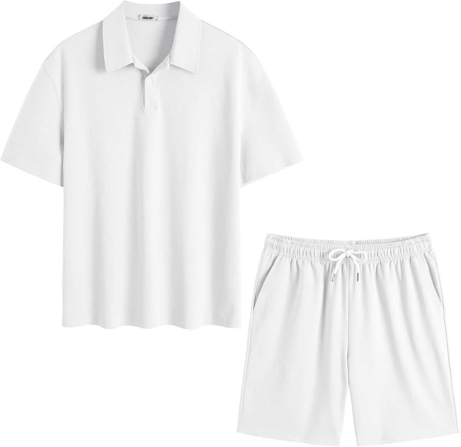 image:imageCOOFANDY Mens 2 Piece Outfits Casual Cotton Short Sleeve Polo Shirts and Shorts Sets Loose Fit Summer Athletic Track SuitsWhite