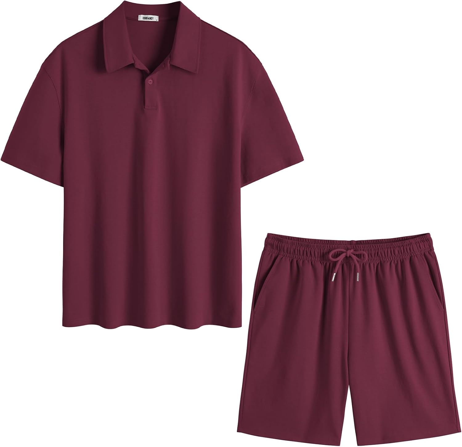 image:imageCOOFANDY Mens 2 Piece Outfits Casual Cotton Short Sleeve Polo Shirts and Shorts Sets Loose Fit Summer Athletic Track SuitsWine Red